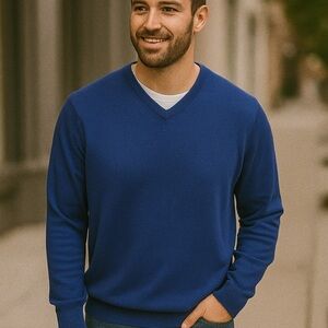 FoxCroft Men’s cashmere and cotton blend V Neck Sweater